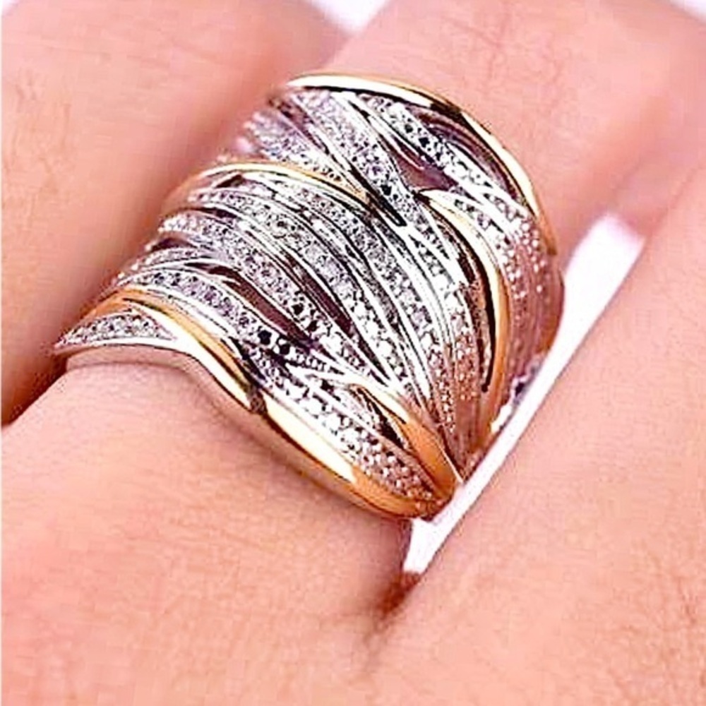 just in! NEW TWO TONE  SILVER Gold DIAMOND Ring